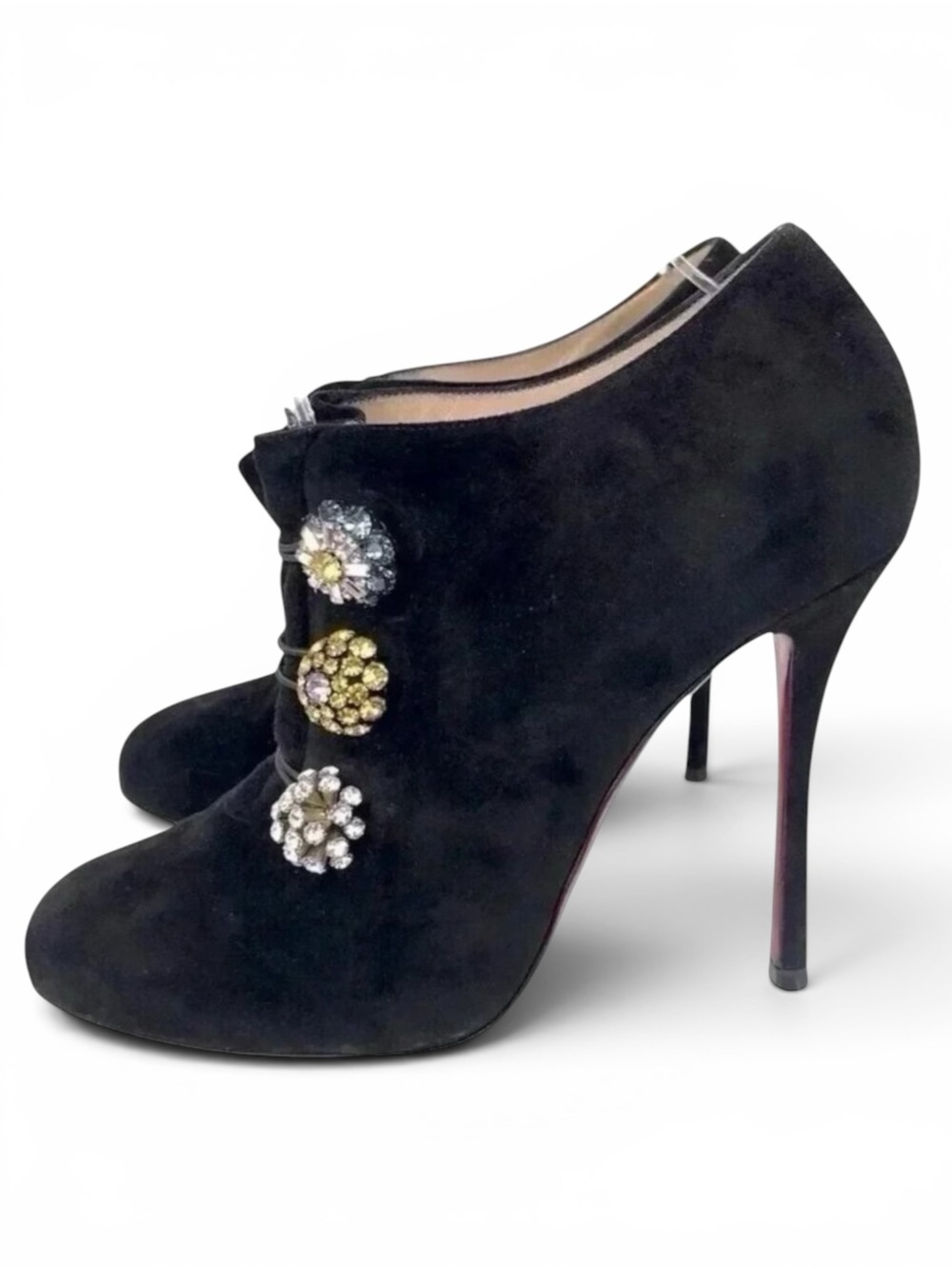 Christian Louboutin Black Suede Crystal Button Booties EU 37